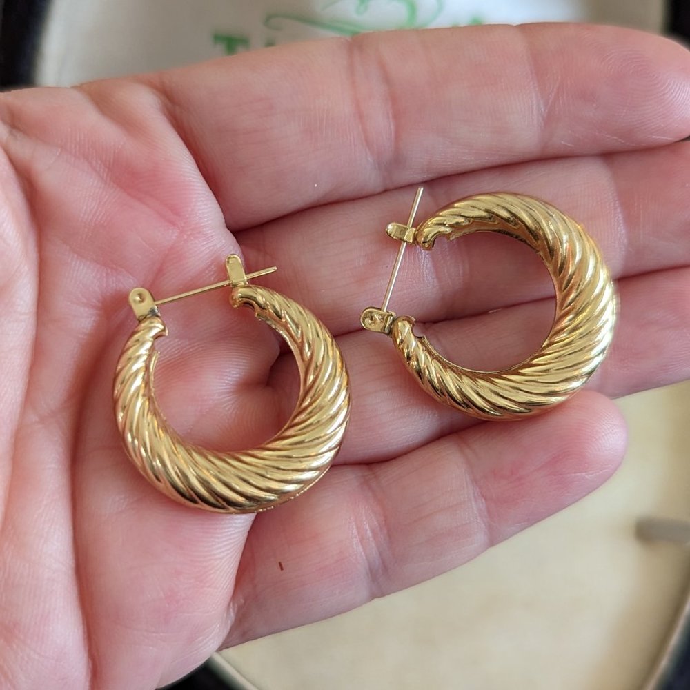 Large 14K Yellow Gold Twist Tube Hoop Earrings